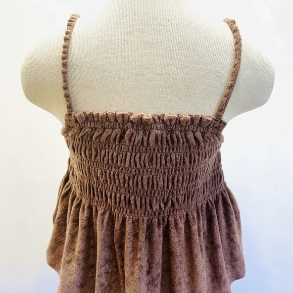 NWT SO Juniors Square Neck Terry Cloth Smocked Peplum Brown Shirred Tank Size XL - Picture 6 of 13